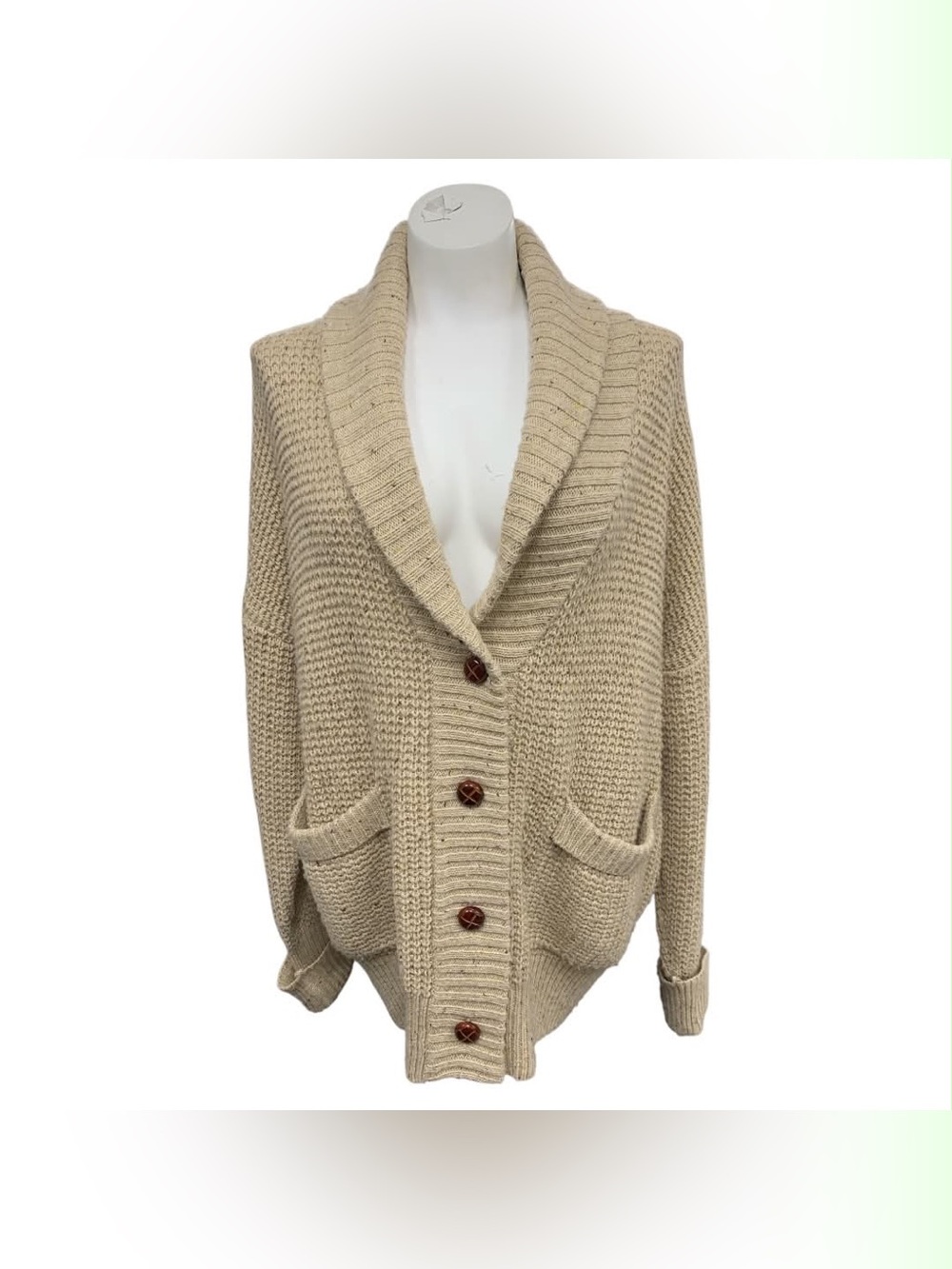 BDG Chunky Shawl-Collar Cardigan in Beige Size S